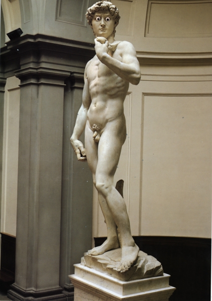 David has just realized this isn't a dream. He really is naked.