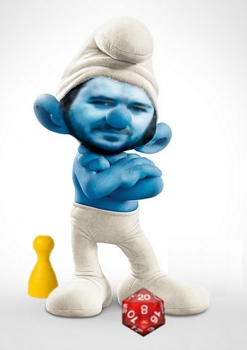 Wil Wheaton's face photoshopped onto a smurf's body